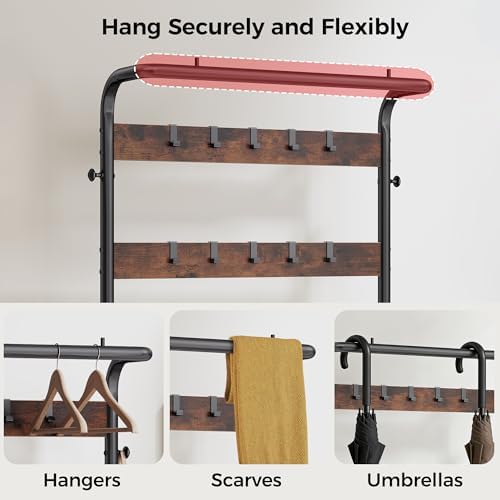 NEWBULIG Coat Rack, Hall Tree with Shoe Bench, 4-in-1 Entryway Organizer with 10 Hooks and Storage Shelf, Rustic Wood Entryway Bench for Mudroom, Living Room, Bedroom, Brown - Image 5