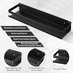 Lallisa 2 Pieces Stainless Steel Shelf Bathroom Shower Floating Shelves Wall Mounted Shower Caddy Basket Shelf Storage Organizer Shelves for Bathroom, Kitchen, Living Room(11.81 Inch/ 30 cm,Black) - Image 4