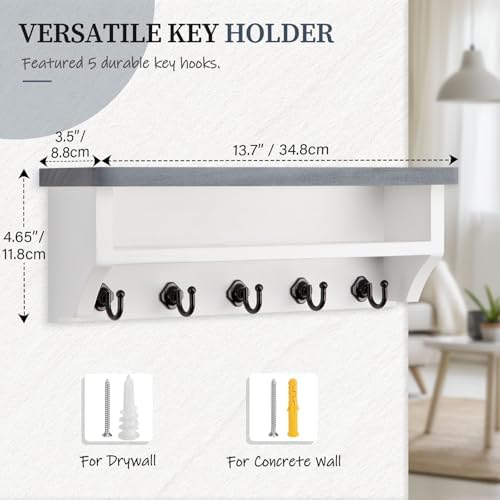 Nekon Key Holder Wall Mount, Wall Organizer Shelf with 5 Key Hooks - Image 5