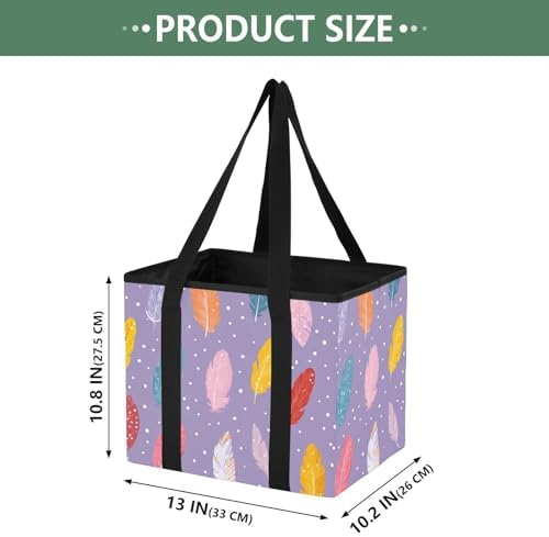 Trunk Organizer Collapsible Car Organizer with Handle Car Storage Box Bin for Groceries SUV Utility Tote Bag Portable Vehicle Container Purple Feather Dots - Image 2