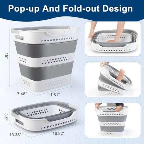 Collapsible Laundry Basket 42L Foldable Pop-Up Clothes Hamper for Dorm - Image 3