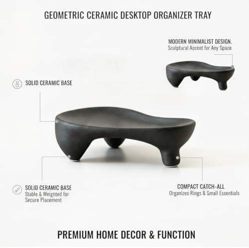 Small Item Catch-All Tray for Rings and Keys, Geometric Ceramic Organizer Dish with Raised Edges, Modern Minimalist Decor for Nightstand or Entryway (Black/White) - Image 5