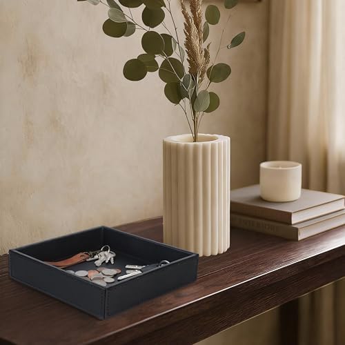 HofferRuffer Faux Leather Vanity Tray, Elegant Desktop Storage Organizer, Decorative Catchall for Perfume, Bathroom Valet, Nightstand or Dresser, 8 x 8 x 1.8 inches (Black) - Image 4