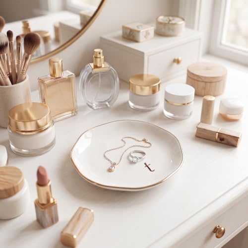 Ceramic Jewelry Tray, White Initial T Personalized Jewelry Dish - Image 4