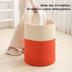 Woven Laundry Hamper Tall Rope Storage Basket for Blanket oys Dirty Clothes in Living Room Bathroom Bedroom (White&Orange, 100L/26.4Gal) - Image 2