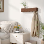 Wall Mounted Coat Rack with Shelf, Wooden Entryway Organizer with Hidden Metal Hooks for Hanging Coats Bags Keys, Modern Floating Shelf for Hallway Bathroom - Image 6