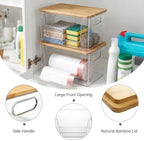 Trash Bag Holder 2 Pack, Stackable Garbage Bag Dispenser with Bamboo Lid, Large Capacity Under Sink Organizer for 13/30/33 Gallon Bags, Clear Storage Bins for Kitchen, Laundry Room, Pantry, Cabinet - Image 5