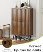 Smart FENDEE Fluted Shoe Storage for Entryway, Walnut Hidden Cabinet with Metal Legs, Organizer with Flip Doors, Slim Entryway Storage - Image 4
