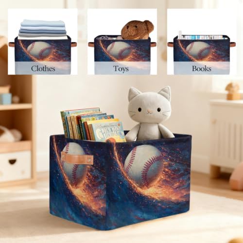 Baseball Storage Basket Toy Storage Bins Collapsible Cube Organizer - Image 7