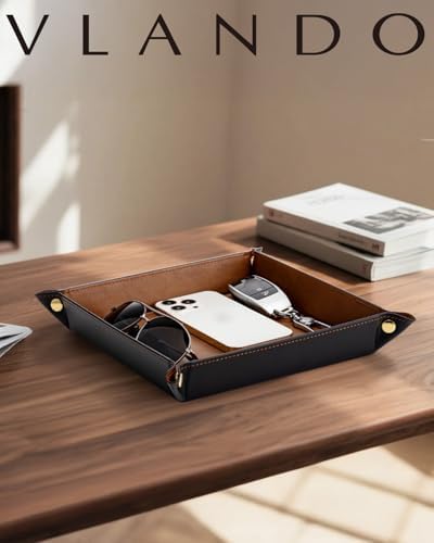 VLANDO Travel Valet Tray, Foldable PU Leather Catchall Tray, Light Brown - Image 2