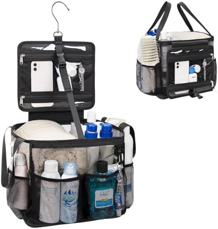 CUBETASTIC Mesh Shower Caddy Portable, Quick Dry Hanging Toiletry Bag for College Dorm Essentials with 4 Pockets/Divider/Plastic Bottom, Travel Tote Bag for Camping, Bathroom, Beach, Swimming, Gym by CUBETASTIC
