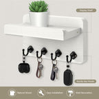 Nekon Key Holder Wall Mount, 8.5 Inch Small Wooden Wall Organizer, White - Image 2