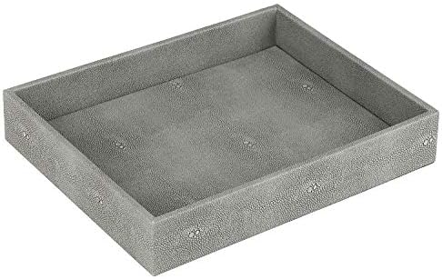 HofferRuffer Decorative Desktop Organizer Tray, Bathroom Vanity Tray, Storage Jewelry Perfume Dresser Tray, Catchall Tray for Change Coin Key, 10.2 x 8.4 x 1.8 inches (Dark Grey Faux Leather Shagreen) - Image 6