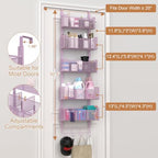 VyGrow Over The Door Organizer, Metal Door Organizer Hanging with 5 Adjustable Baskets and Coat Hook, Behind The Door Storage for Bedroom Closet Bathroom Pantry Cabinet Kitchen, Purple - Image 3