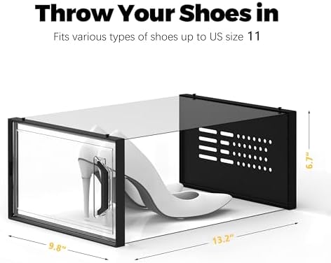 SEE SPRING X-Large Shoe Storage Box Fit Size 11, Clear Plastic Stackable Shoe Organizer for Closet, Space Saving Sneaker Shoe Rack Containers Bins Holders for Entryway, Under Bed, 12 Pack Black - Image 5
