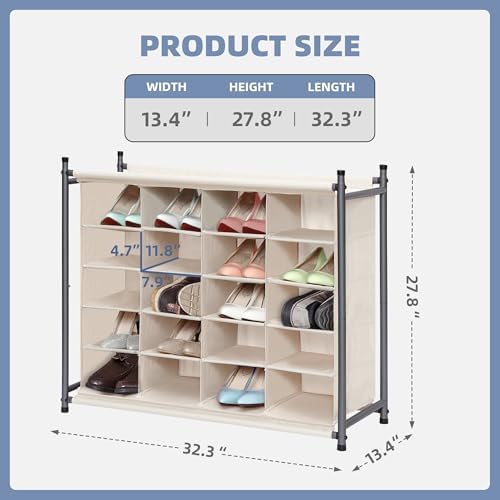 STORAGE MANIAC Stackable Shoe Cubby Organizer, Free Standing Shoe Cube Rack for Entryway, Bedroom, Apartment, Closet, 20-Cube Beige - Image 3