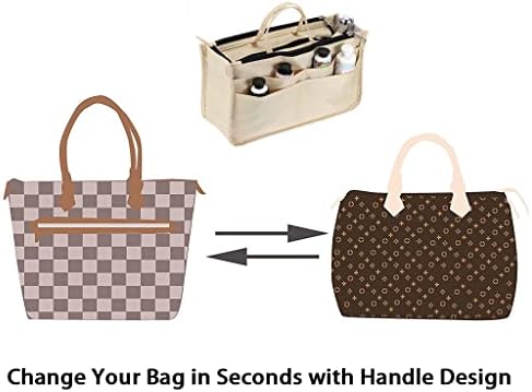 BTSKY Printing Handbag Organizers Inside Purse Insert - High Capacity 13 Pockets Bag Tote Organizer with Handle Beige - Image 7