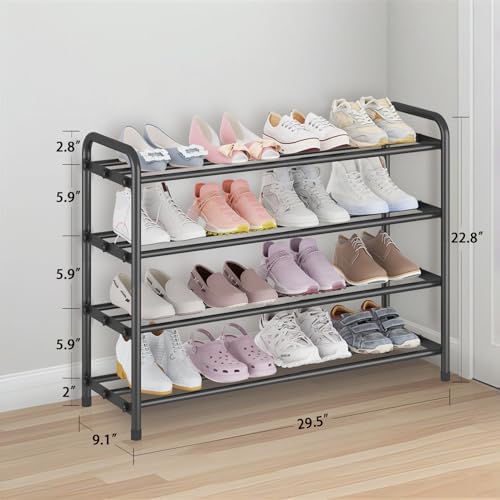 KANAV 4-Tier Expandable Shoe Rack – Adjustable Shoe Organizer & Shoe Storage for Closet, Entryway, and Front Door – Space-Saving Shoe Shelf and Rack Organizer for Home - Black - Image 3