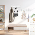 Kuhome Coat Rack Wall Mount Coat Hooks Wooden Hat Rack for Wall Hooks Pine Real Wood Plank 16.9" White Coat Hanger with 5 White Triple Hooks for Hanging Coat Hat Jacket - Image 5