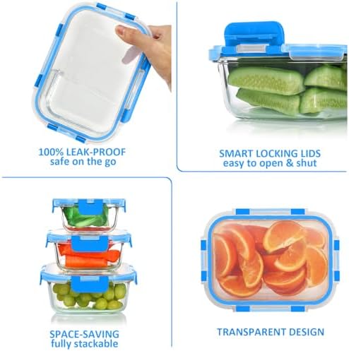 KOMUEE 24 Pieces Glass Food Storage Containers Set, Blue - Image 4