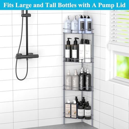 HuggieGems Metal Floor Standing Corner Shower Caddy, Dark Gray, 4 Tier - Image 5