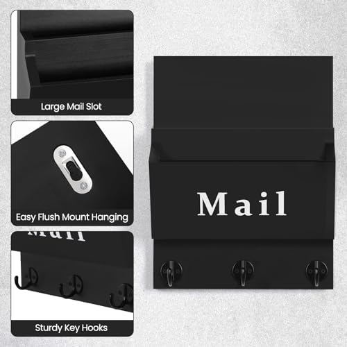 Mail and Key Holder, Wall Key Holder with 2 Mail Organizer Slot and 3 Hooks - Image 3