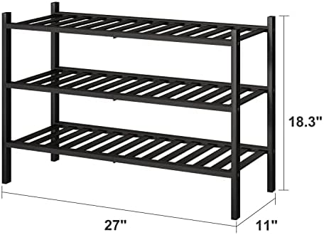 viewcare 3-Tier Black Bamboo Shoe Rack for Entryway, Stackable | Foldable | Natural, Shoe Shelf Storage Organizer for Hallway Closet, Free Standing Shoe Racks for Indoor Outdoor - Image 2