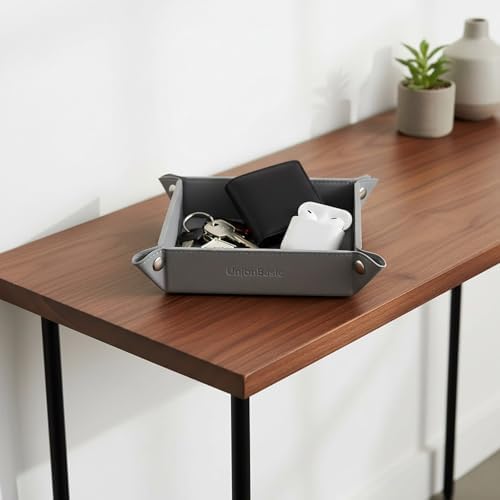 UnionBasic Small Valet Tray, Jewelry Tray for Rings Watches Earrings, Entryway Catchall Caddy for Coins Keys Change, Nightstand Bedside Valet Holder, Trays for Electronic Gadgets, Grey - Image 5
