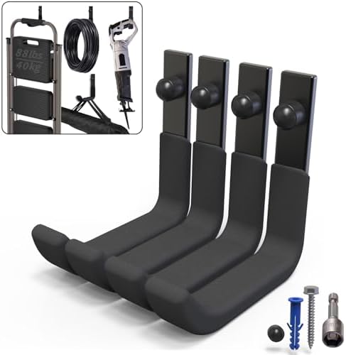 4 Pack Garage Storage Hooks, 4 Inch Wall Mount Ladder Hangers by SunVFaFa