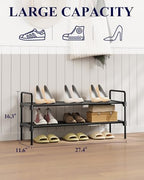 Kitsure Shoe Rack for Closet, 27.4" Wide - 2 Tiers, Black | Shoe Organizer for Front Door Entrance, Stackable Shoe Shelf, Closet Organizers and Storage - Image 2