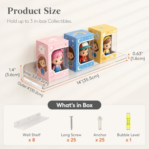 Lifewit Acrylic Floating Shelves for Wall 14" Clear, 8 Pack - Image 3