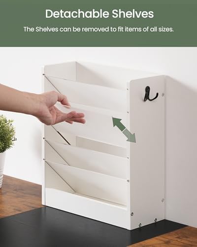 CHOEZON Wall File Holder, 6-Tier File Organizer, Office Supplies Storage Rack, Versatile Desktop Organizer, with Detachable Shelves, with Side Hooks, for Living Room, Study, Home Office, White MWJ02WB - Image 2