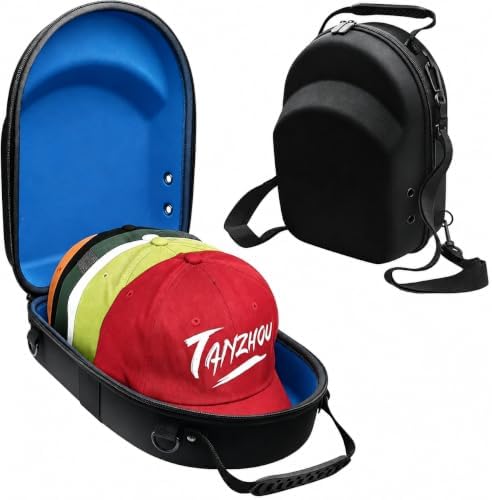 Hard Hat Travel Case for Baseball Caps 1 Piece Black With Blue - Hat Protector with Handle, Adjustable Shoulder Strap & Luggage Strap, Stores 6 Hats for Travel, Home, Gifts by JIDSPWLS-USStrore
