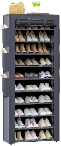 OYREL Shoe Rack Dustproof Sturdy 10Tier Tall Large Storage with Side Pocket by OYREL