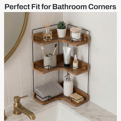 3-Tier Bathroom Counter Organizer, Wooden Corner Shelf for Vanity Countertop Skincare & Makeup, Storage and Organization for Kitchen - Image 4
