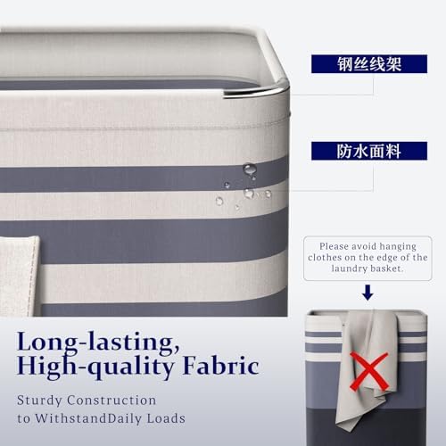 2 Pack Laundry Baskets 100L Extra Large, Waterproof Freestanding Collapsible Laundry Hamper with Reinforced Handles, Blue Clothes Hamper for Dorm, Bathroom, Bedroom, Laundry Room - Image 3