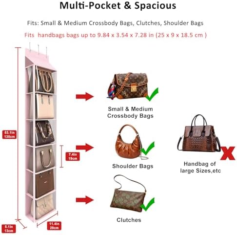 Lirex Over The Door Purse Organizer & Purse Shelf for Closet – Handbag Storage Organizer with Purse Hanger. Perfect for Scarves, Hats, and Leggings. S (11.8'' x 5'' x 51.6''), Pink - Image 2