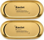 Oval Gold Catchall Tray Set of 2, Stainless Steel, 7x3 Inch, Vanity and Decorative Tray, Rust Resistant, Stackable, Modern Polished Finish, Bathroom and Entryway Organizer by Unknown