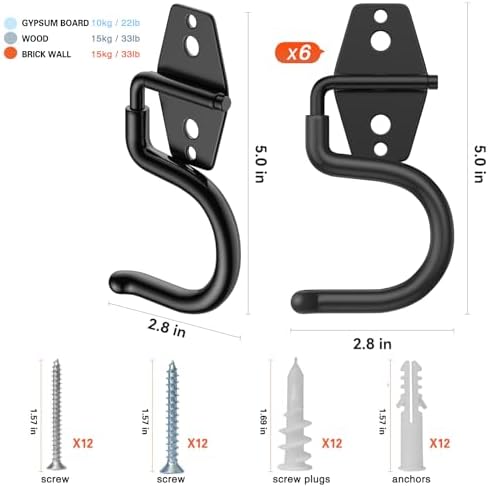 HUPBIPY 6 Pack Metal Garage Hooks, Heavy Duty S Hooks Tool Hangers for Garage Wall, Shed, Garden Storage Organizer - Image 2