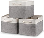 Bidtakay Baskets Set of 3 Storage Baskets for Organizing Large Fabric Storage Bins for Shelves Decorative Canvas Bins Collapsible Empty Baskets for Closet,Nursery,Clothes,Toys,Shoes(White&Grey) by BidtakayBaskets