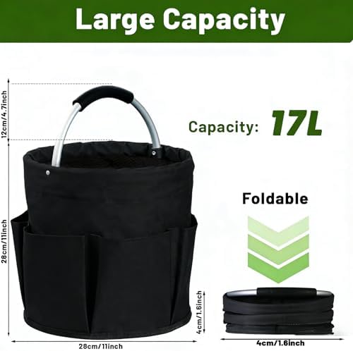 17L Foldable Cleaning Caddy with Handle - Portable Oxford Fabric Storage Bucket, Organiser for Cleaning Supplies, Toiletries, Home, Garden, Picnic & Beach (Black) - Image 2