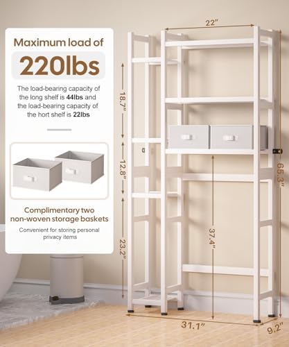 Homde Bamboo Over The Toilet Storage Organizer: Basket and Drawer (White) - Image 2