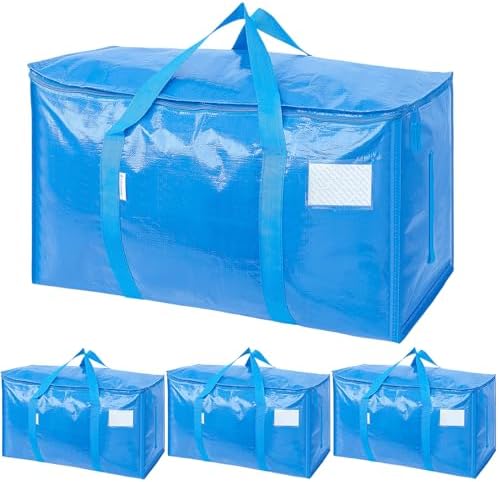 TICONN 4 Pack Extra Large Moving Bags Heavy Duty with Zippers & Carrying Handles, Durable Storage Bags Moving Boxes for Closet Organizers and Storage (4 Pack, Sky Blue) by TICONN
