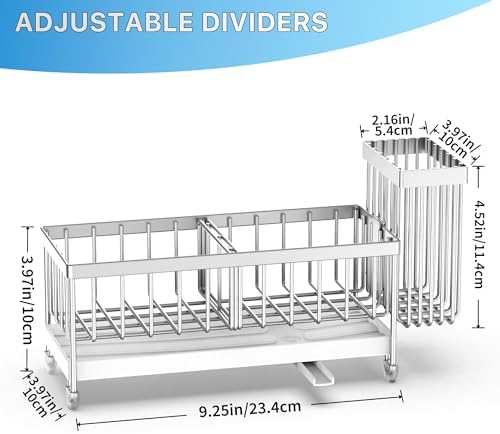 Cisily Sponge Holder for Kitchen Sink, Sink Caddy Organizer with High Brush Holder, Kitchen Countertop Organizers and Storage Essentials, Rustproof 304 Stainless Steel (Silver, 9.25″) - Image 2