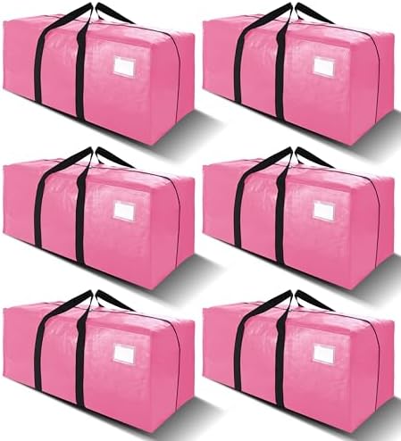 VELVETSURE 6 Pack Heavy Duty Large Moving Bags W/Backpack Straps - Strong Handles & Zippers, Storage Totes For Space Saving, Fold Flat, Alternative to Moving Box and Storage Bin, Pink by VELVETSURE