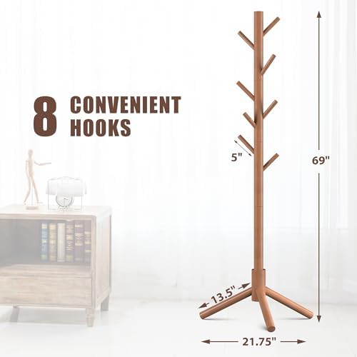 Wooden Coat Rack Free Standing with 8 Hooks 3 Adjustable Coat Tree,2 PCS - Image 2