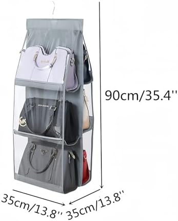 HAN SHENG 6-Pocket Clear Hanging Organizer, Handbag Storage, Grey, 2 Pack - Image 2