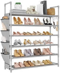 LANTEFUL 6 Tier Shoe Rack Storage for 24-30 Pairs Shoe and Boot, Shoe Organizer with Hook and Side Pocket Free Standing Long Shoe Shelf Tall Shoe Rack Organizer for Closet, Entryway, Dorm, Grey by LANTEFULforTidyingHouse