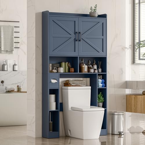 Vabches Over The Toilet Storage Cabinet with Barn Doors, Blue - Image 6