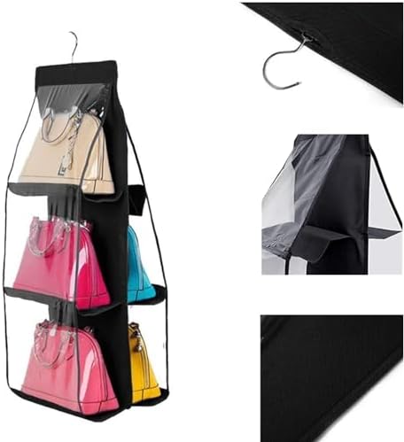 HAN SHENG 6-Pocket Clear Hanging Organizer, Handbag Storage, Black, 1 Pack - Image 3